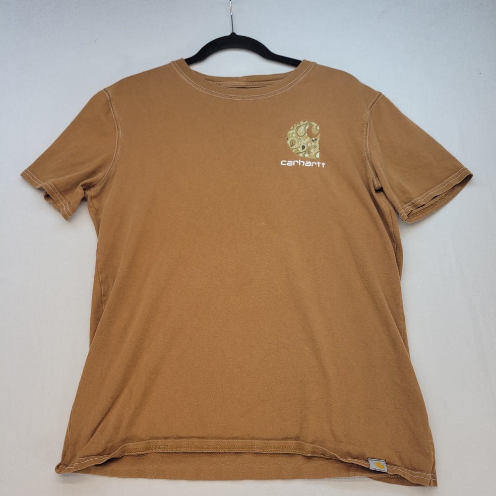 Carhartt T-Shirt Mens Medium Brown Loose Fit Paisley Logo Contrast Stitch Tee